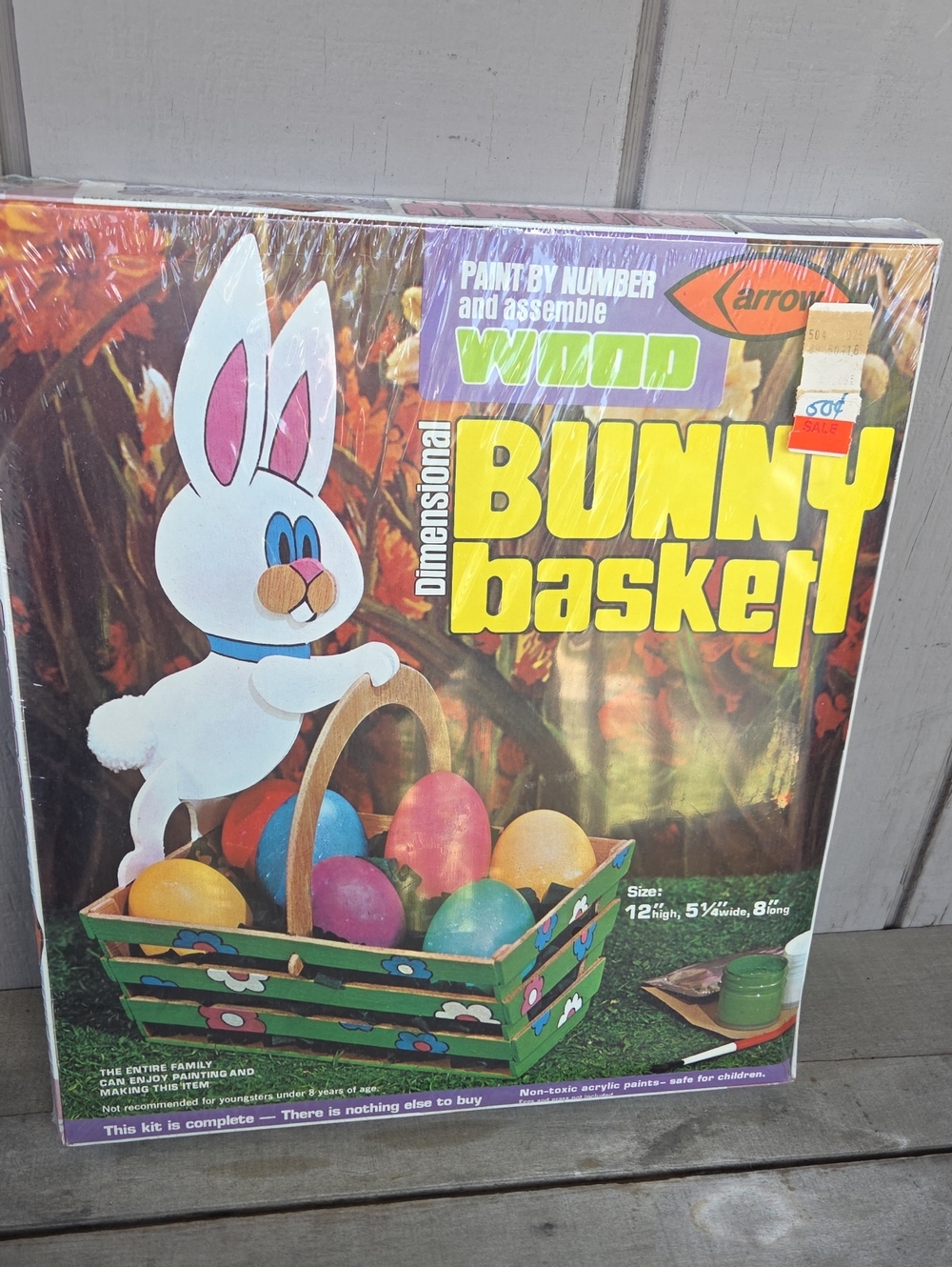 Arrow Kids Wood Bunny Basket Kit - White Bunny with Multicolored Eggs